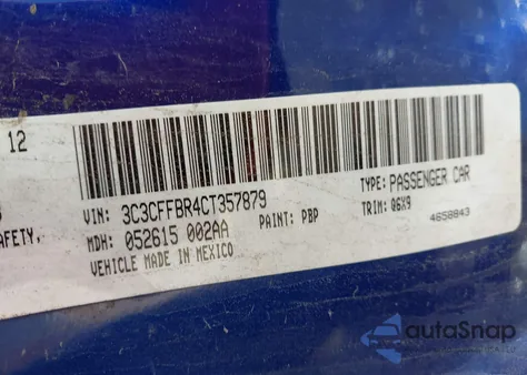 2012 Fiat 500 Sport из США, поврежденный, VIN 3C3CFFBR4CT357879